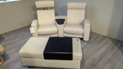 Stressless 2-Sitzer-Sofas|Sofa Arion Leder Paloma Light Grey Grau Stahlfuß 001 Edelstahl Poliert Holzteile Wenge Kopfstütze Höhenverstellbar Inklusive Hocker Mit Tischablage