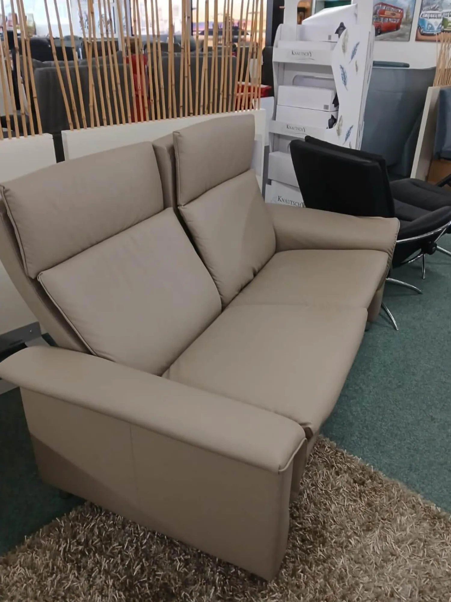 Stressless 2-Sitzer-Sofas|Sofa Aurora Hoch Leder Paloma Mushroom Grau Braun Creme Fuß Stahlbein Rund 8 Chrom