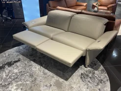 Erpo 2-Sitzer-Sofas|Sofa Avantgarde 965 Leder 43 210 Pearl Beige Grau Kufe Verchromt Mit Funktionen