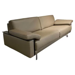 Erpo 2-Sitzer-Sofas|Sofa Avantgarde 500 Leder 43 560 Fango Grau Beige Kernlederarmlehnen Schwarz Gestell Verchromt Hochglanz