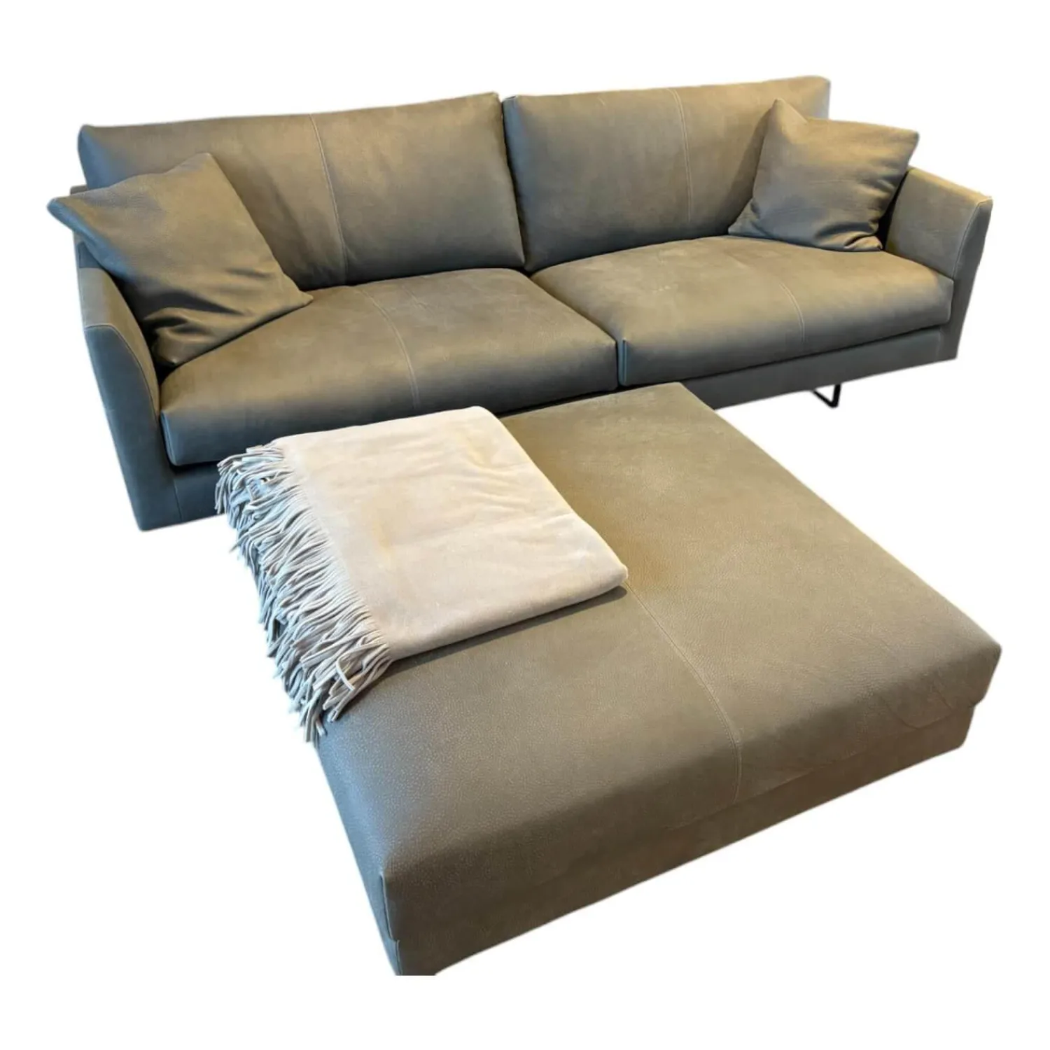 Montis 2-Sitzer-Sofas|Sofa Axel Leder Novara Turtle Grün Grau Füße Stahl Lackiert Schwarz Inklusive Hocker Ohne Decke