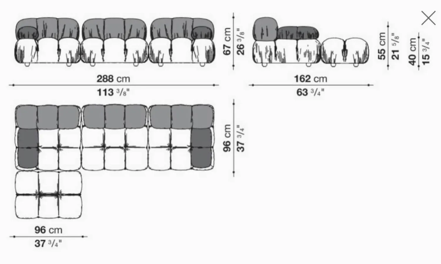 B&B Italia 3-Sitzer-Sofas|Sofa Camaleonda Stoff Magnolia Perlgrau Untergestell MDF Füße Buche Natur