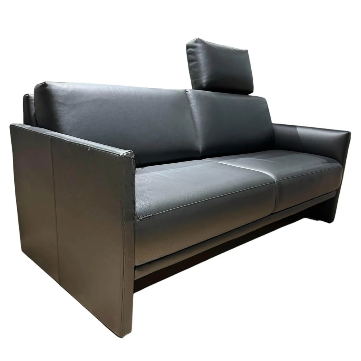 Rolf Benz 2-Sitzer-Sofas|Sofa Cara 009 In Leder 38.110 Verkehrschwarz Schwarz Niedriges Rückenkissen Sitzkomfort Classic Mit Kopfstütze Und Kissen