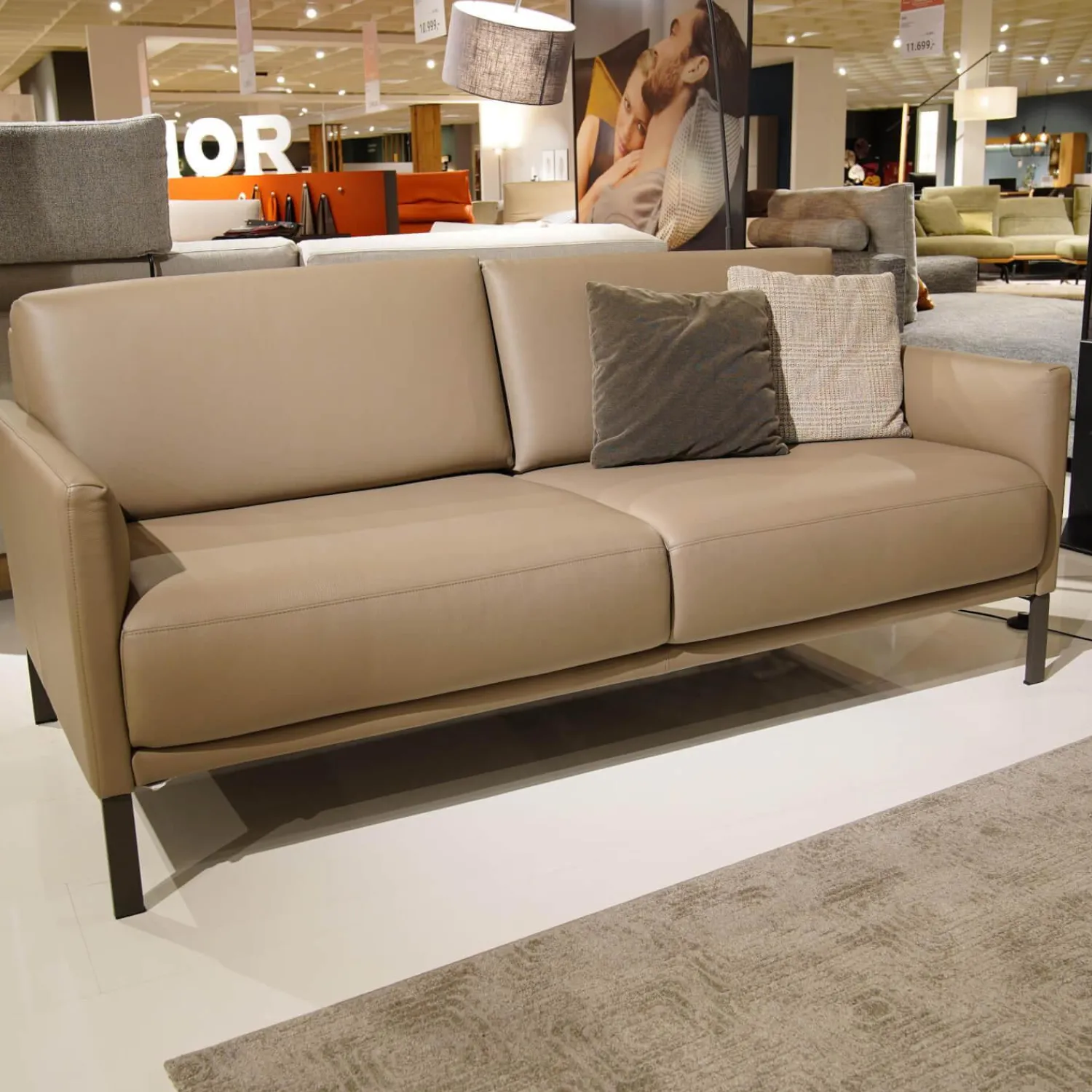 Rolf Benz 2-Sitzer-Sofas|Sofa Cara H-SOB SB168 Bezug Leder 38.102 Beigegrau Inklusive 2 Kissen