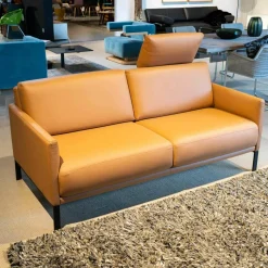 Rolf Benz 2-Sitzer-Sofas|Sofa Cara Mit Kopfstütze Leder 38.111 Ockerbraun Spangenfuß Stahl Schwarz