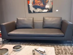 B&B Italia 2-Sitzer-Sofas|Sofa Charles Leder Gamma Schiefer Braun Grau Füße Nickel Bronzefarben Lackiert Inklusive 2 Rückenkissen