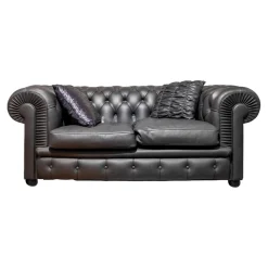 Poltrona Frau 2-Sitzer-Sofas|Sofa Chester Leder Pelle SC 80 Nero Schwarz