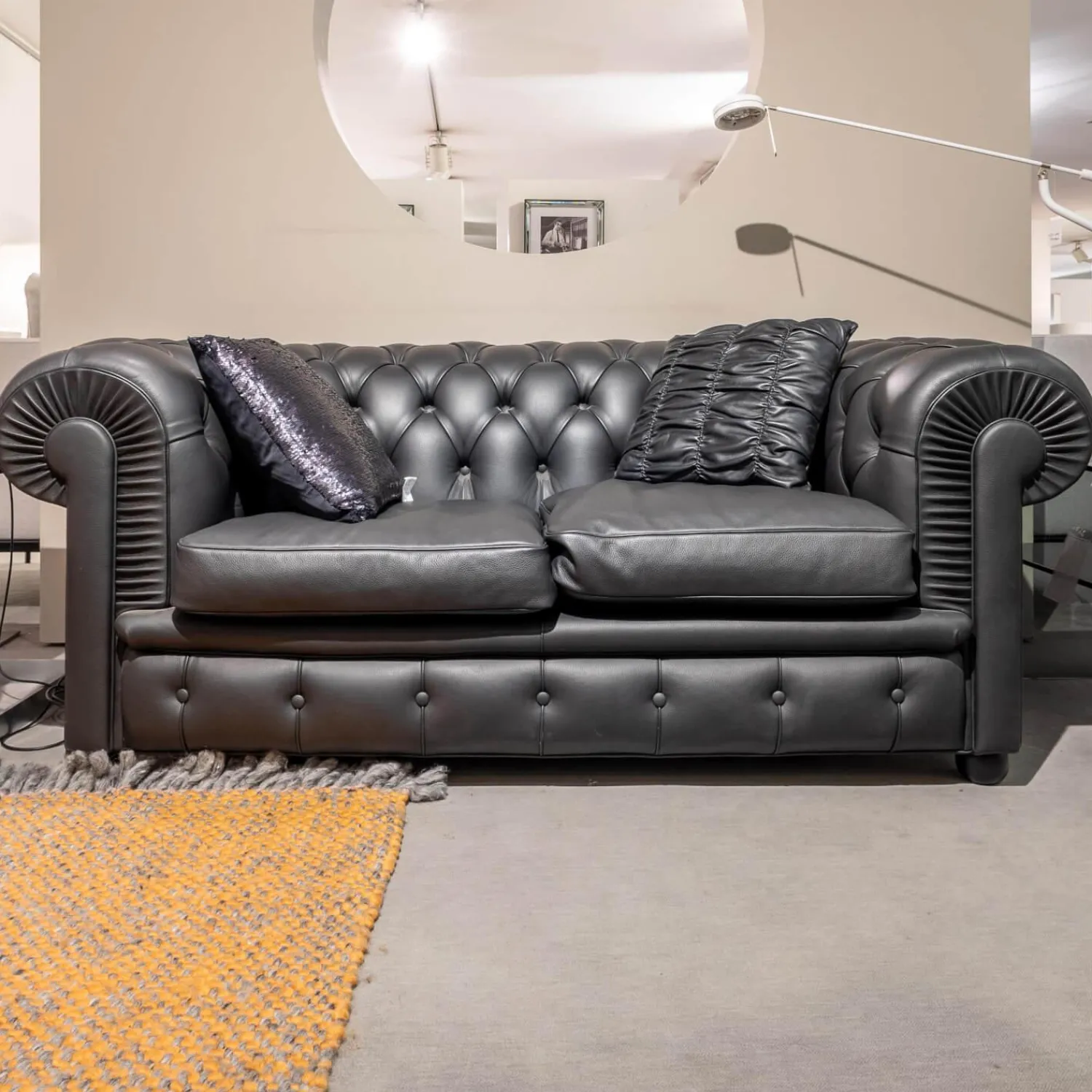 Poltrona Frau 2-Sitzer-Sofas|Sofa Chester Leder Pelle SC 80 Nero Schwarz