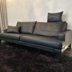 FSM 2-Sitzer-Sofas|Sofa Clarus Leder Schwarz Füße Schwarz Inklusive Fußstützen Und Kopfstützen