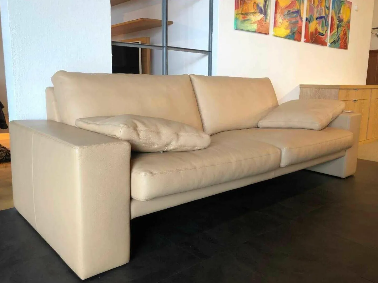 Erpo 2-Sitzer-Sofas|Sofa Classics 100 Leder 43.450 Beige mit Armlehnkissen