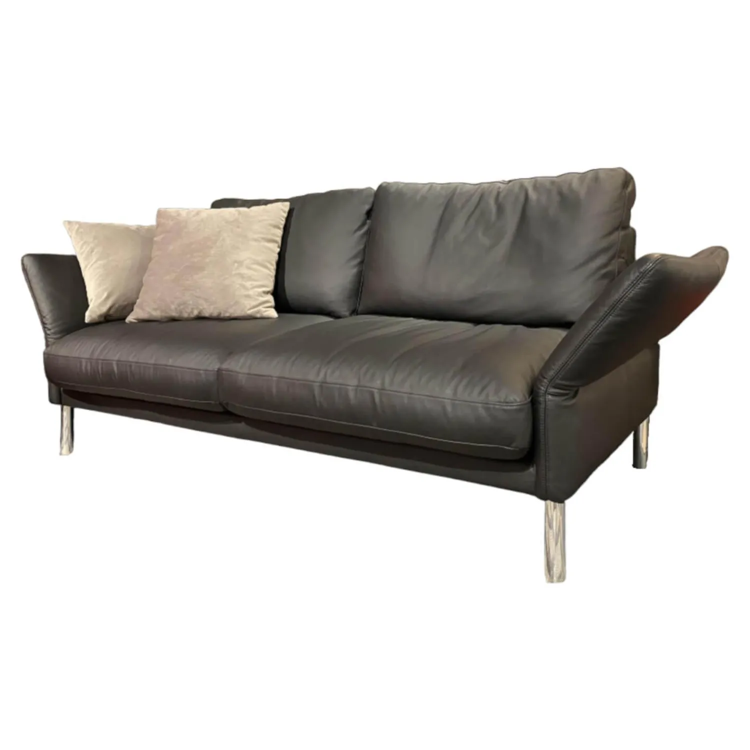 Kolini 2-Sitzer-Sofas|Sofa Como Leder Schwarz Fuß Verchromt