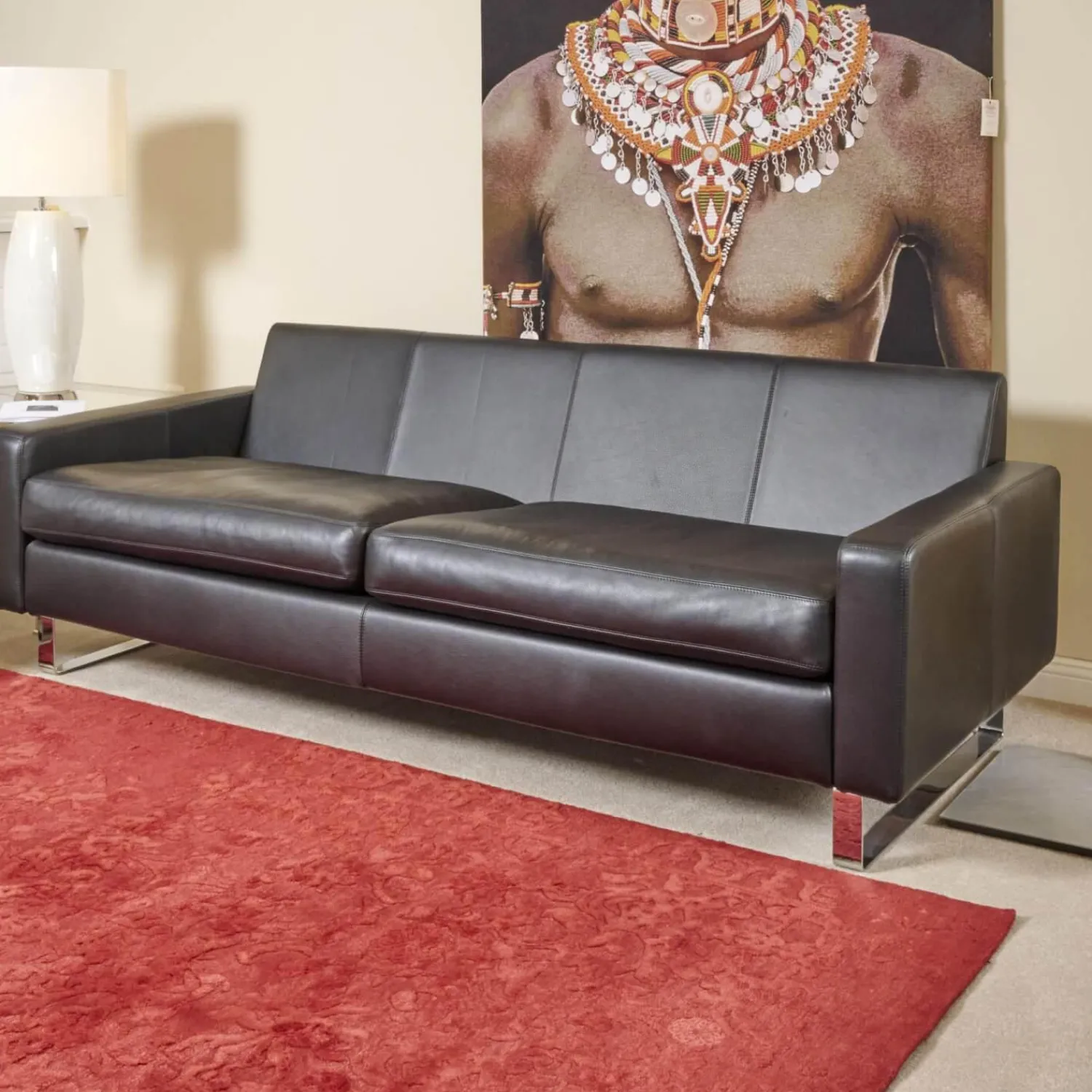 COR 3-Sitzer-Sofas|Sofa Conseta Bezug Leder Puro 458 Schwarz Chromkufen