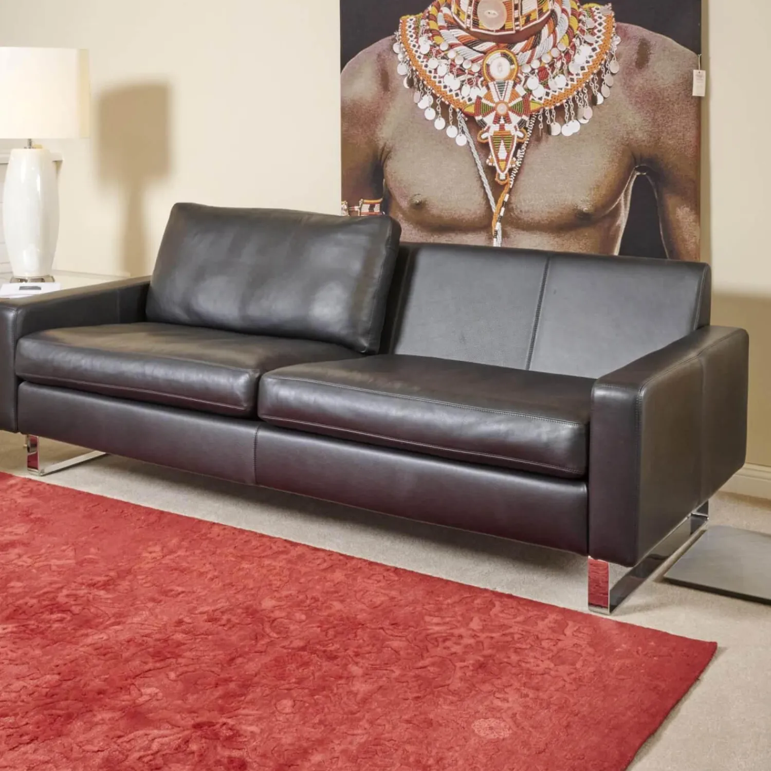 COR 3-Sitzer-Sofas|Sofa Conseta Bezug Leder Puro 458 Schwarz Chromkufen