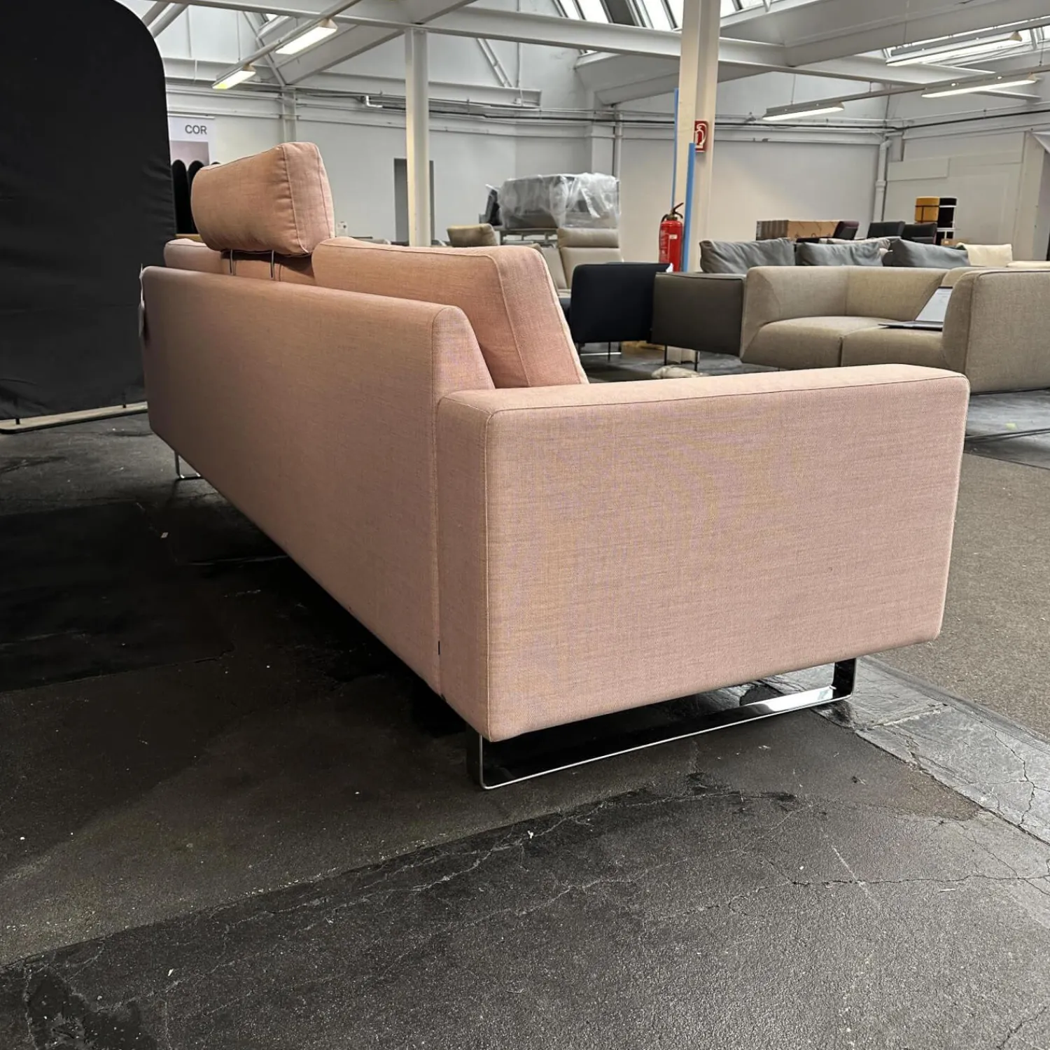 COR 3-Sitzer-Sofas|Sofa Conseta Bezug Stoff A0316 Canvas 100 614 Rosa Metallkufe Verchromt Inklusive Kopfstütze