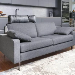 COR 2-Sitzer-Sofas|Sofa Conseta Stoff 5010 Anthrazit Schmalfuß Metall Verchromt mit Kissen und Kopfstütze