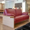 Strässle 2-Sitzer-Sofas|Sofa Cubus Leder Rustica Rot Armlehne Buche mit Kissen