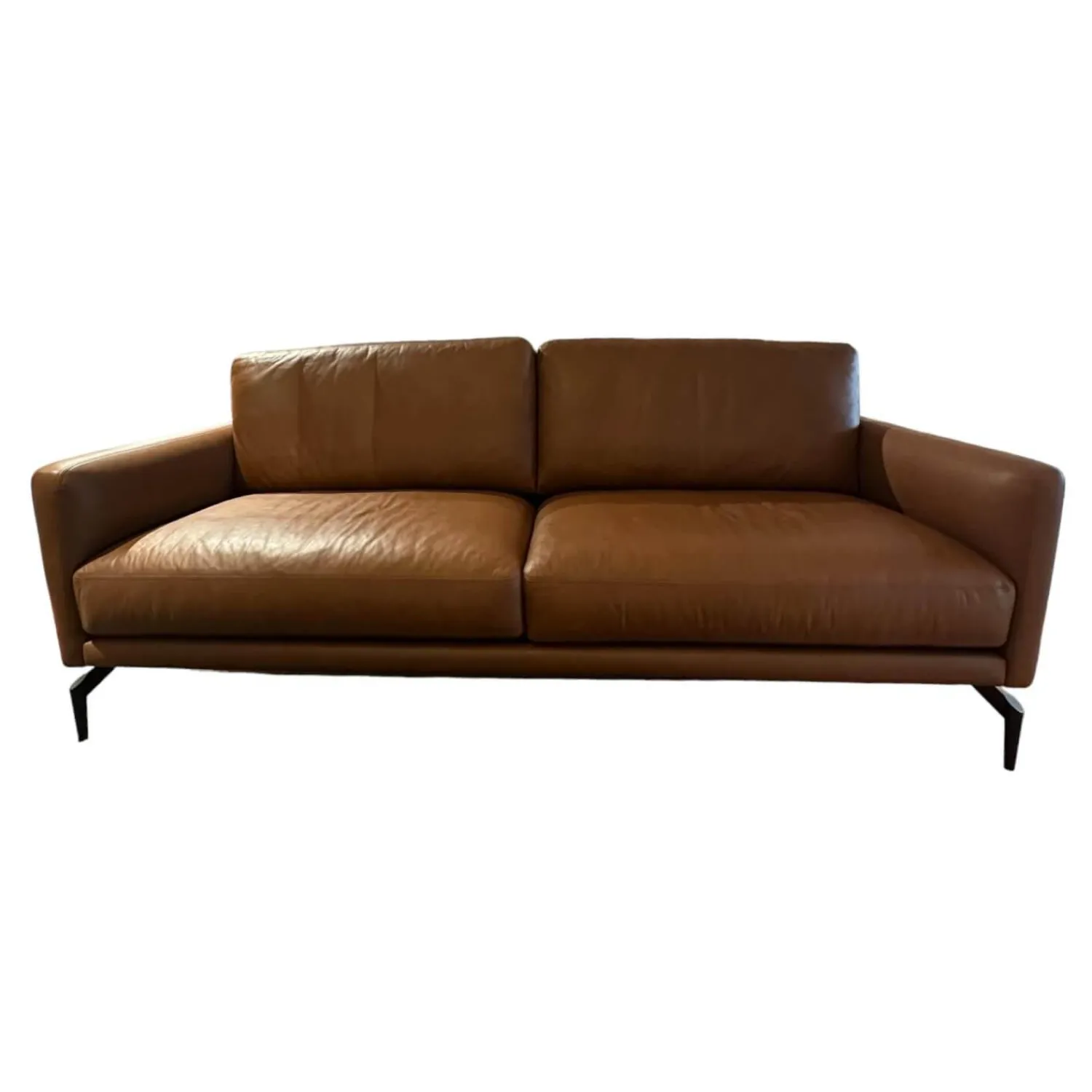 Contur 2-Sitzer-Sofas|Sofa Cuneo Bezug Leder Anilina Touch 19 Cognac Braun Schwebefüße Metall Schwarz Lackiert