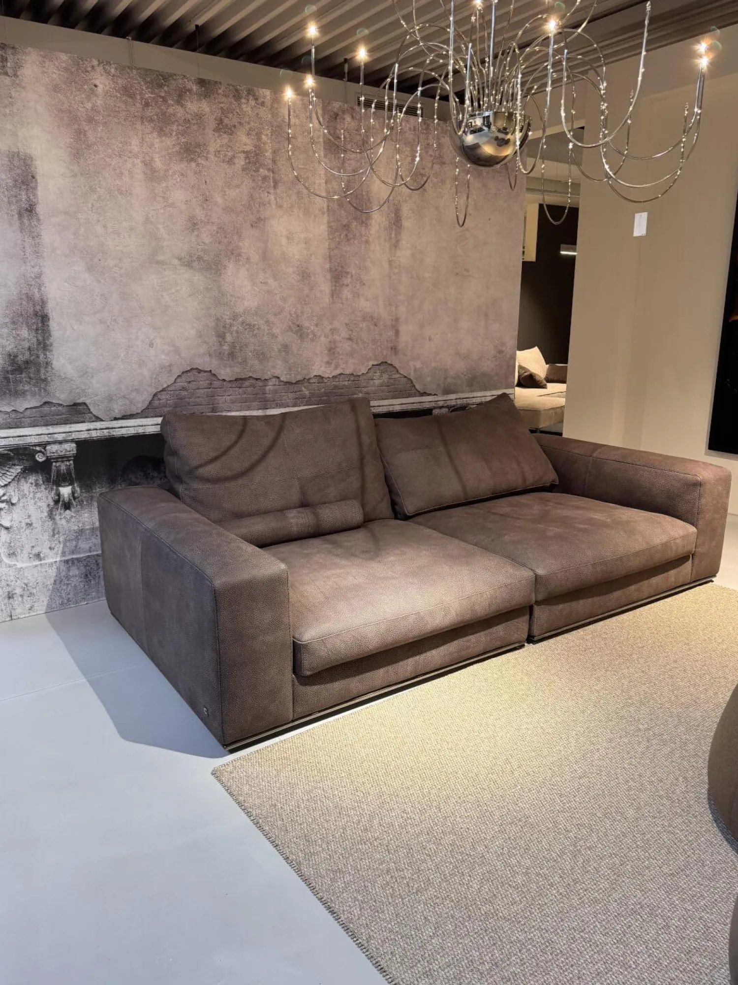 Cierre 2-Sitzer-Sofas|Sofa Dolce Vita Lifestyle Leder Piumone Vintage Grigio Grau Beige Gestell Metall Schwarz Verchromt