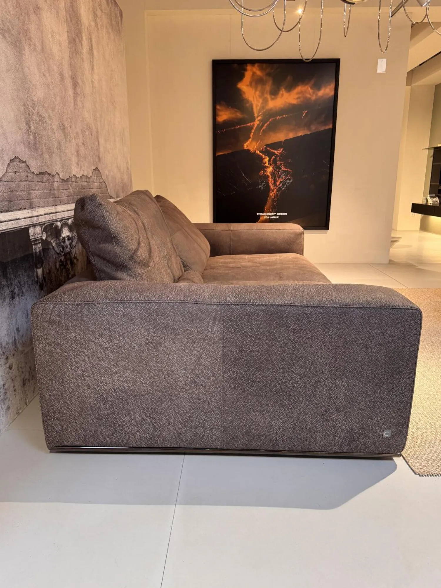 Cierre 2-Sitzer-Sofas|Sofa Dolce Vita Lifestyle Leder Piumone Vintage Grigio Grau Beige Gestell Metall Schwarz Verchromt