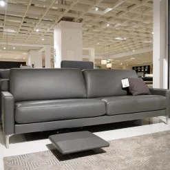 Rolf Benz 2-Sitzer-Sofas|Sofa Ego F011 Bezug Leder 40.308 Schiefergrau Gussfuß Aluminium Poliert Inklusive 1 Kissen