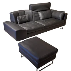 Brühl 2-Sitzer-Sofas|Sofa Embrace Bezug 54230010 Unit Schwarz Kufe Verchromt Glänzend Mit Hocker
