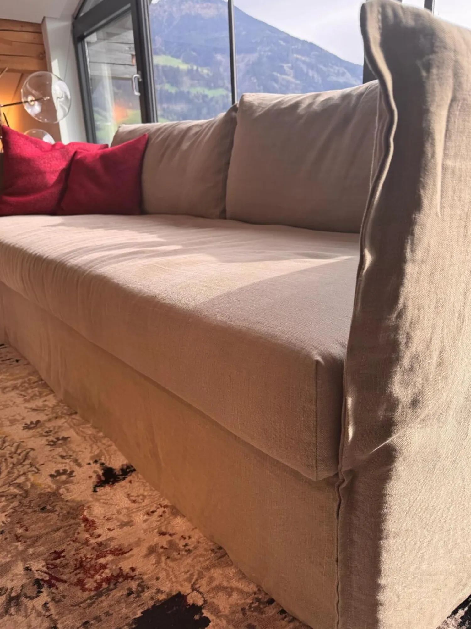 Meridiani 2-Sitzer-Sofas|Sofa Fox Bezug Stoff Santos Taupe Beige Füße Metall Inklusive 2 Rückenkissen