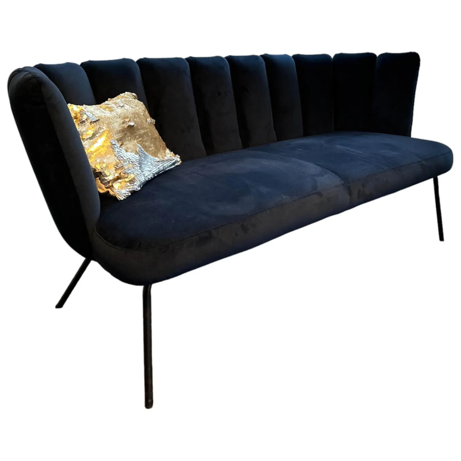 KFF 2-Sitzer-Sofas|Sofa Gaia Lounge Bezug Stoff Seven Darkblue 48 Blau 4 Fuß Rundrohr Struktur Schwarz Mit Kunststoffgleitern Ohne Dekokissen