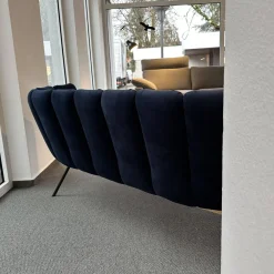 KFF 2-Sitzer-Sofas|Sofa Gaia Lounge Bezug Stoff Seven Darkblue 48 Blau 4 Fuß Rundrohr Struktur Schwarz Mit Kunststoffgleitern Ohne Dekokissen