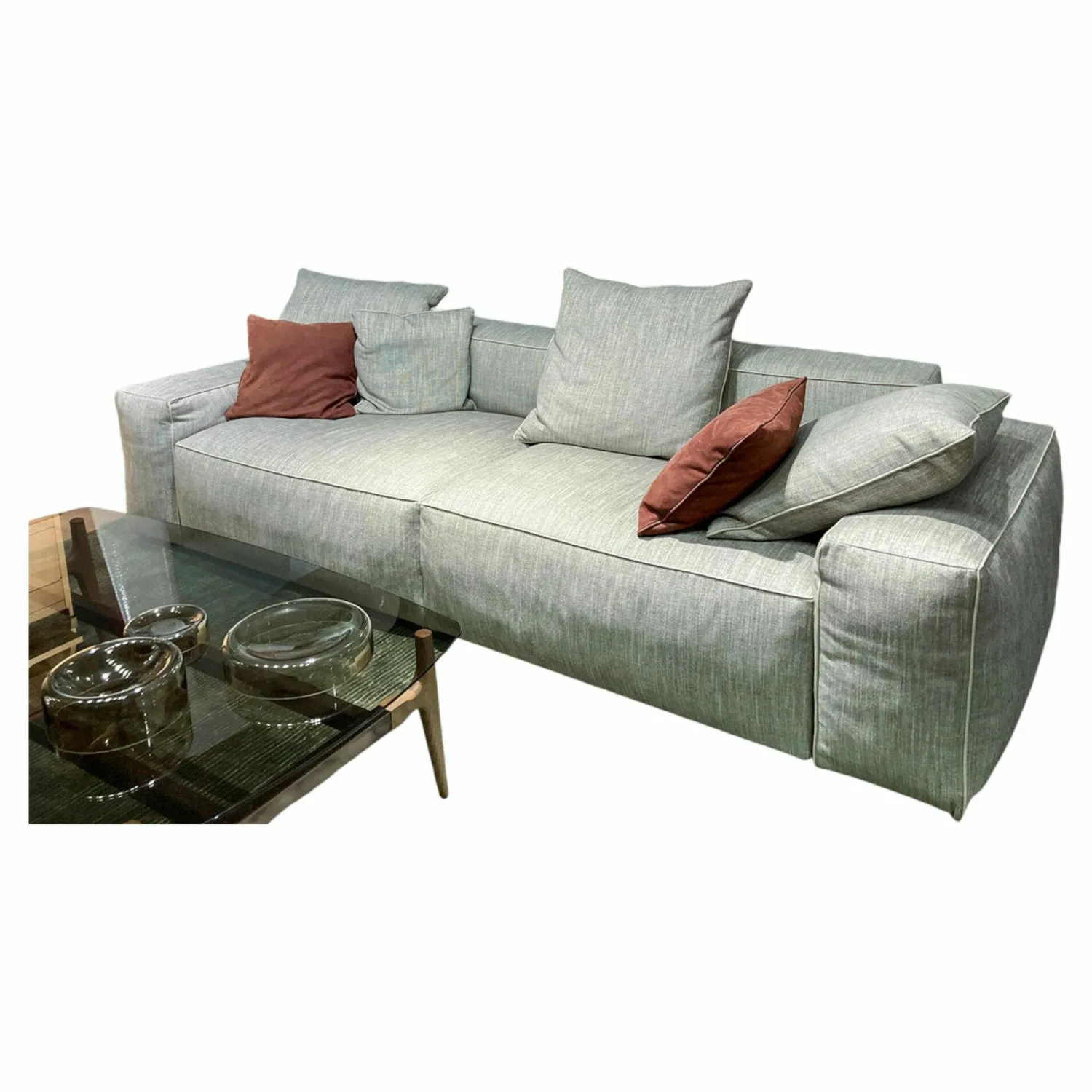 Marelli 3-Sitzer-Sofas|Sofa Gary Stoff Grau Mit Lederkissen Keder Braun