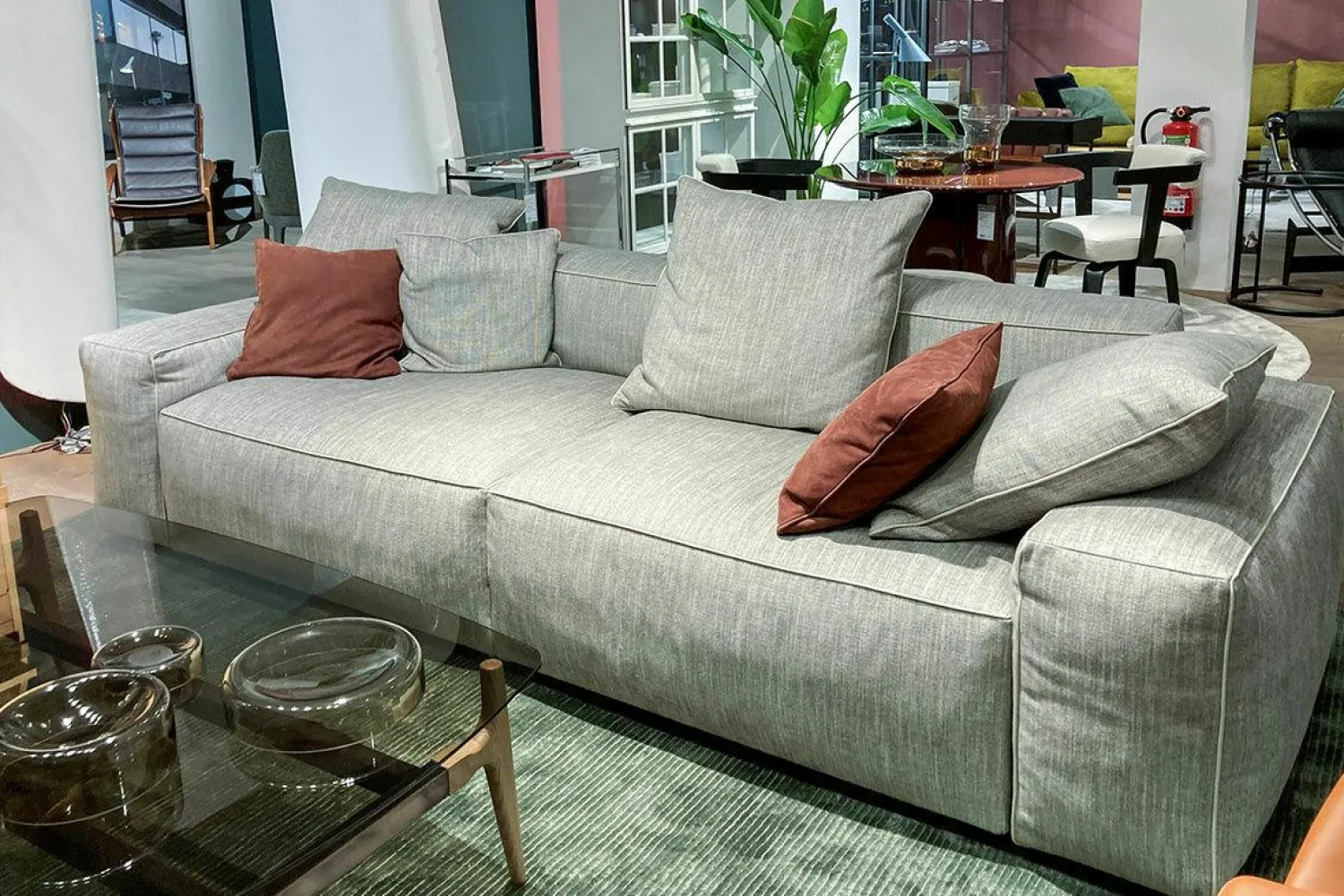 Marelli 3-Sitzer-Sofas|Sofa Gary Stoff Grau Mit Lederkissen Keder Braun