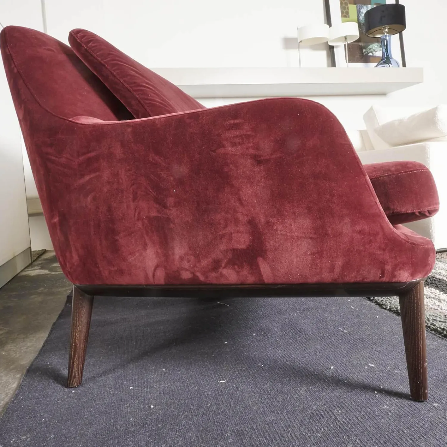 Bielefelder Werkstätten 2-Sitzer-Sofas|Sofa Grace Bezug Stoff City Velvet Reloaded CA7832 095 Rot Füße Holz Braun