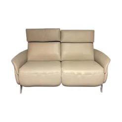 himolla 2-Sitzer-Sofas|Sofa Hans Leder 35 Mariposa Opal Beige Metallfuß Edelstahloptik 62 Silber