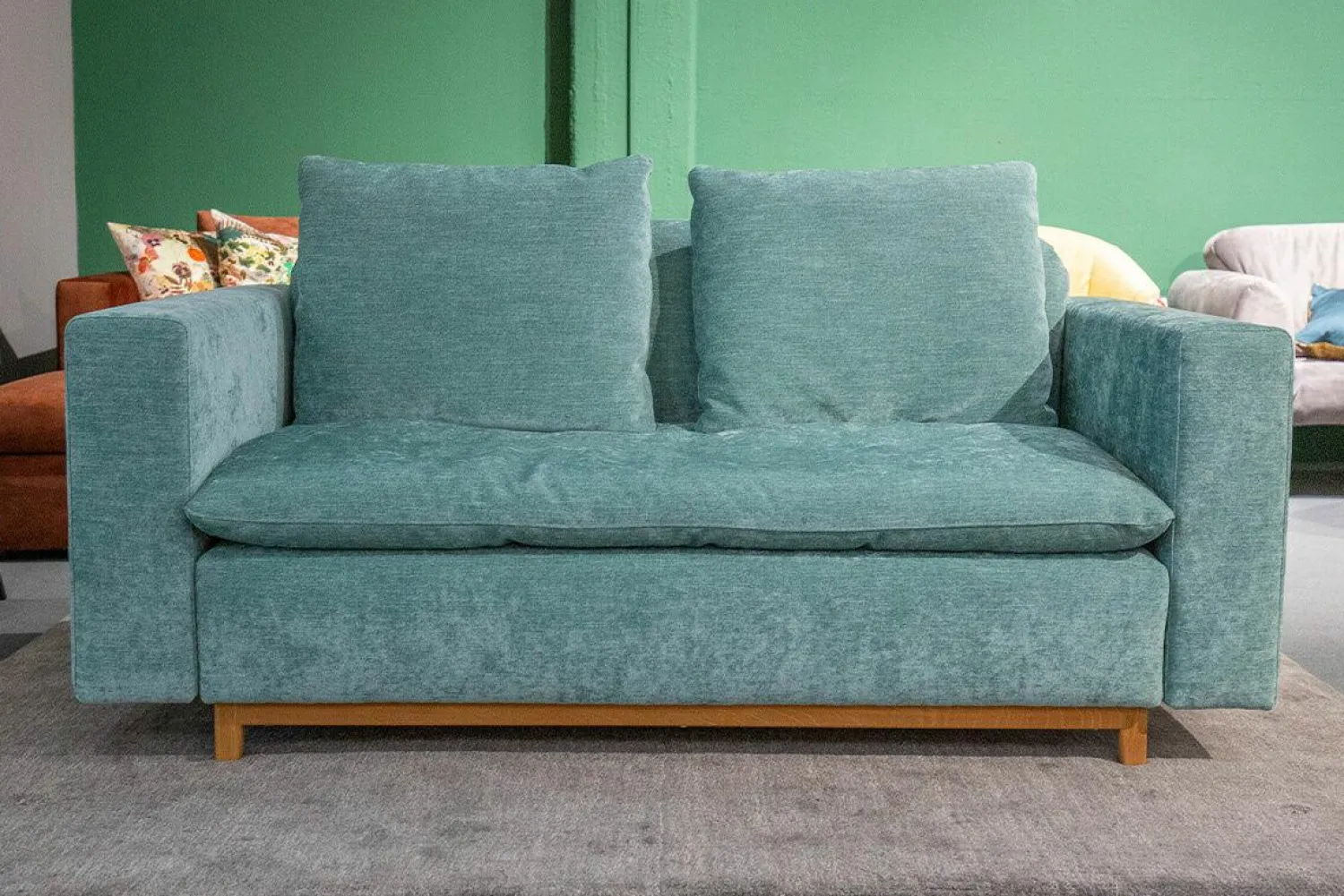 Signet 2-Sitzer-Sofas|Sofa Isla Stoff Abby Petrol Blau Gestell Eiche Geölt