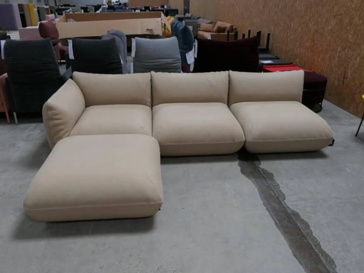COR Ecksofas|Sofa Jalis 21 Leder 420 Sand Beige Nahtband 5090 Sand Beige Inklusive Hocker