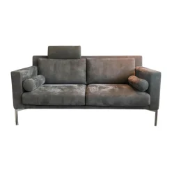 Walter Knoll 3-Sitzer-Sofas|2-Sitzer-Sofas|Sofa Jason 390 25 FLFR Leder Velvet 1481 Poppy Seed Grau Gestell Hochglanz Verchromt Mit Nackenrollen