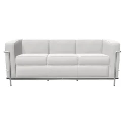 Cassina 3-Sitzer-Sofas|Sofa LC2 3-Sitzig Leder LCX Weiß Gestell Verchromt