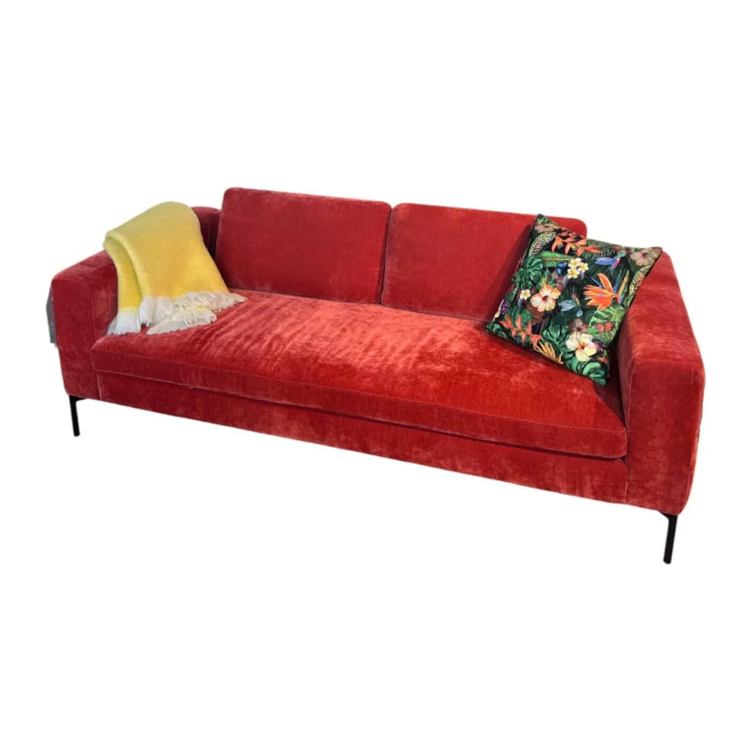 Raum.Freunde 2-Sitzer-Sofas|Sofa Lenni Style Stoff Wildflower 9 Raspberry Pink Rot Füße Metall Schwarz