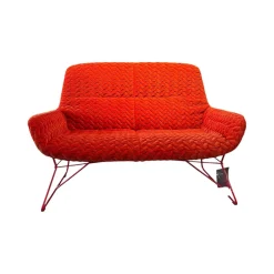 Freifrau Bänke|Sofa Leya Lounch Couch Stoff Velours Tresse Sunset 17229 6 Rot Orange Gestell RAL 3000 Feuerrot Rot