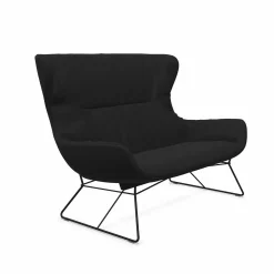 Freifrau 2-Sitzer-Sofas|Sofa Leya Wingback Leder Opium 154 Carbon Grau Drahtgestell Metall Tiefschwarz