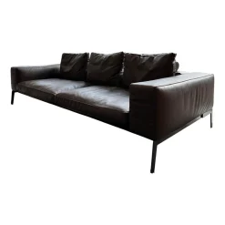 Flexform 3-Sitzer-Sofas|Sofa Lifesteel 14C04 Leder Pelle Deluxe 619 Braun Füße Metall Brüniert Inklusive Kissen
