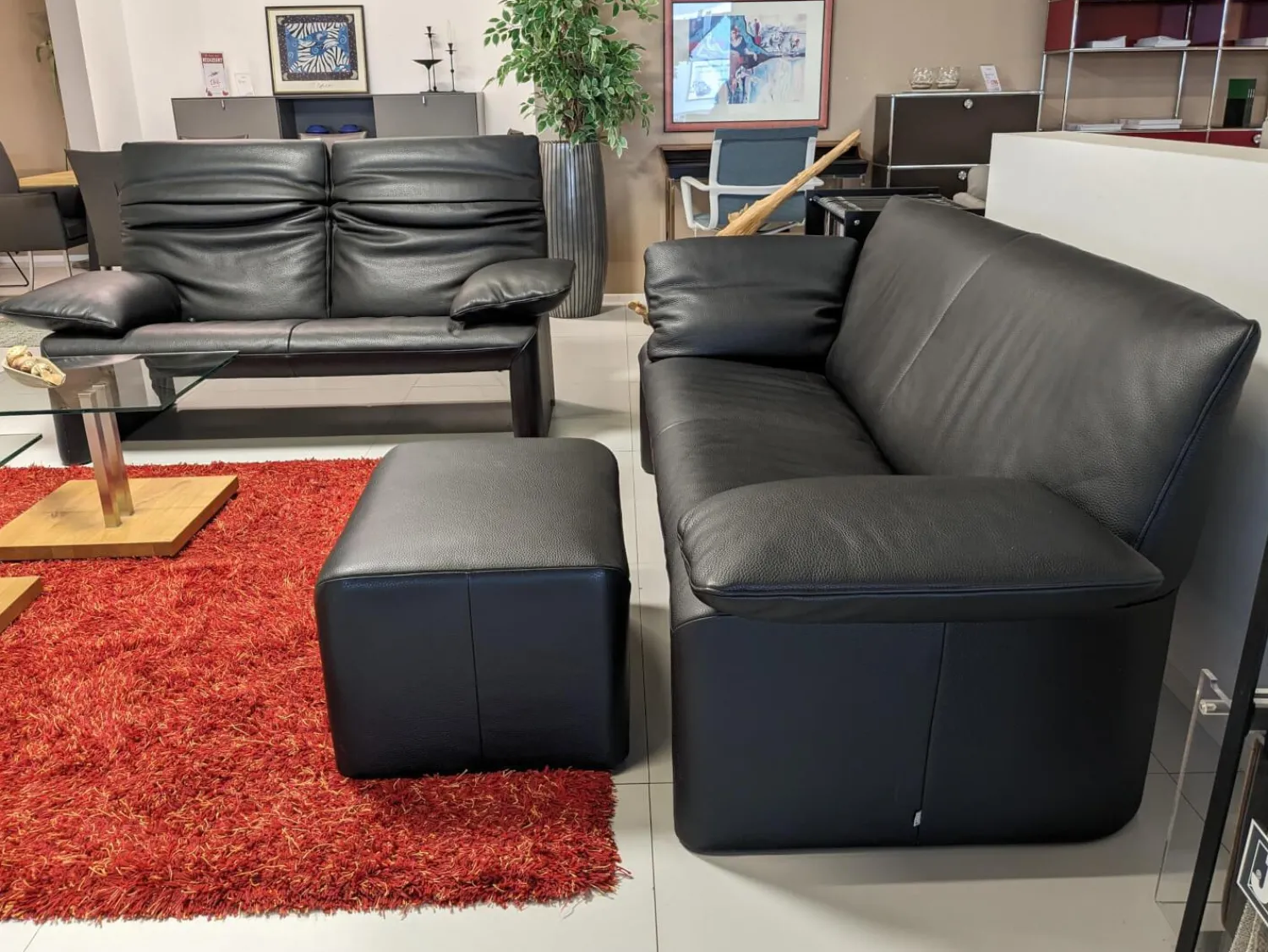 Jori 2-Sitzer-Sofas|Sofa Linea 210 Leder Fuerte Schwarz mit Hocker