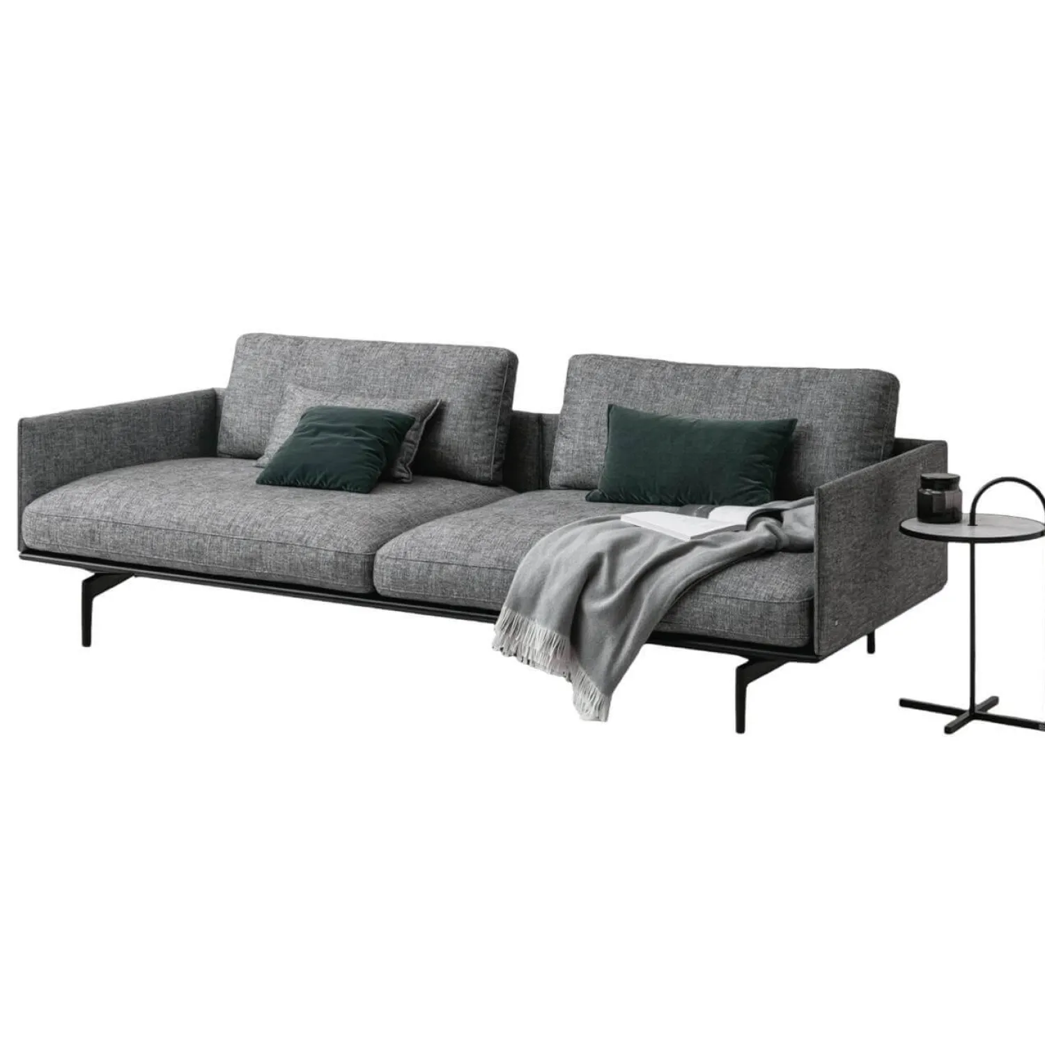 Rolf Benz 2-Sitzer-Sofas|Sofa Liv Stoff 17 Beigegrau Aluminiumgestell Marrone Metallic 4 Kissen 2 Polsterrollen