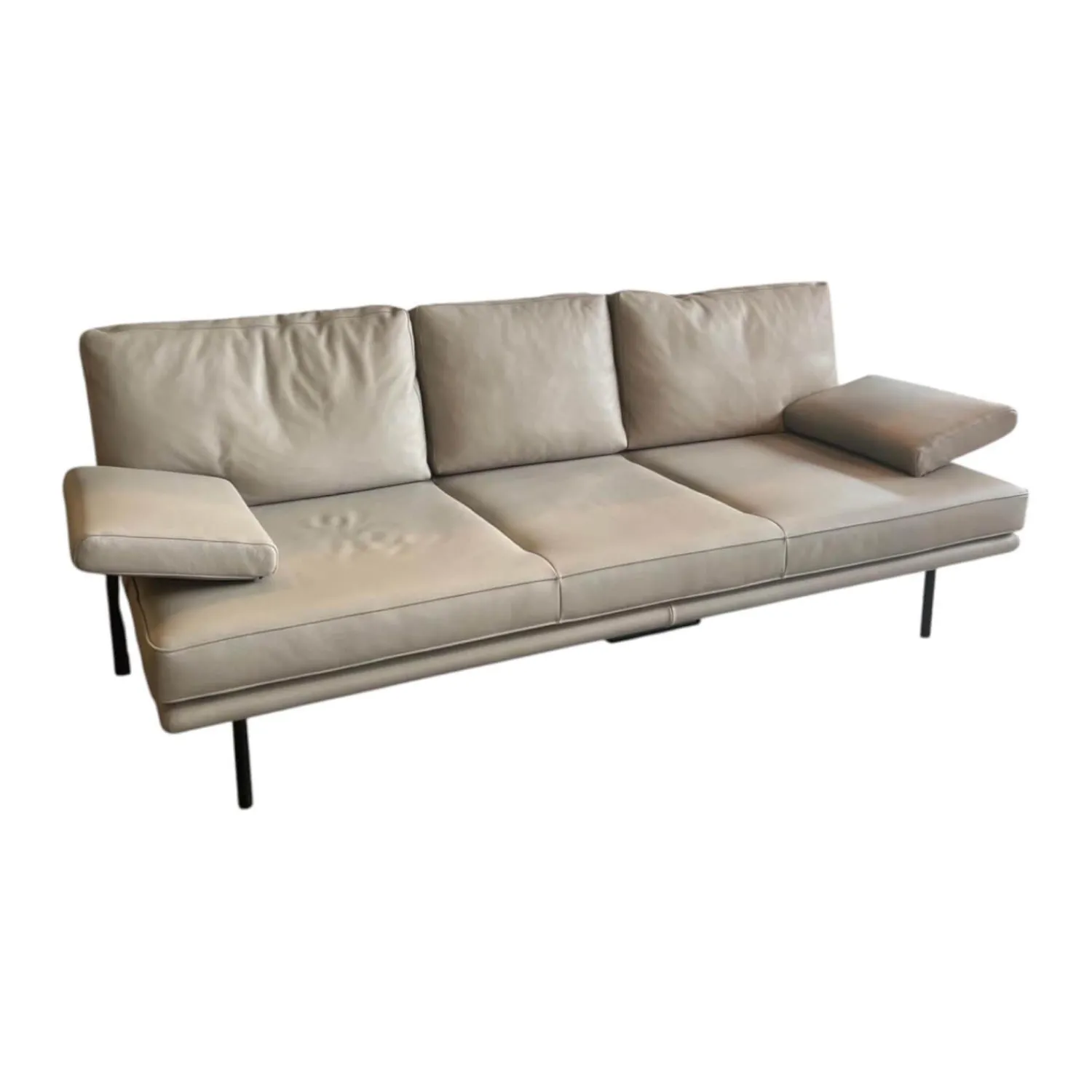 Walter Knoll 3-Sitzer-Sofas|Sofa Living Platform 400 30 FLFR Leder Lima Stone Grey Grau Beige Gestell Stahl Schwarz Matt Pulverbeschichtet