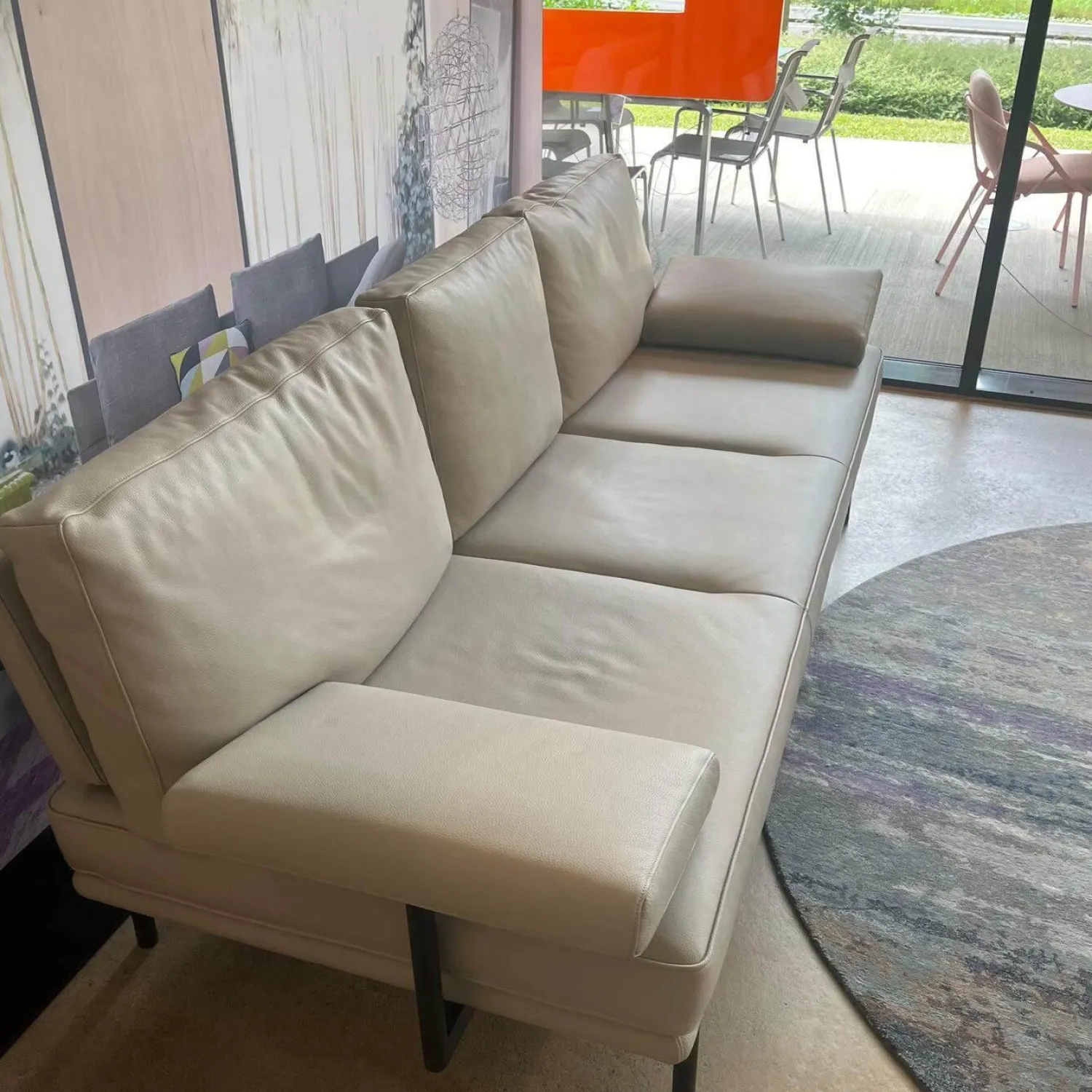 Walter Knoll 3-Sitzer-Sofas|Sofa Living Platform 400 30 FLFR Leder Lima Stone Grey Grau Beige Gestell Stahl Schwarz Matt Pulverbeschichtet