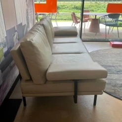 Walter Knoll 3-Sitzer-Sofas|Sofa Living Platform 400 30 FLFR Leder Lima Stone Grey Grau Beige Gestell Stahl Schwarz Matt Pulverbeschichtet