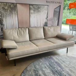 Walter Knoll 3-Sitzer-Sofas|Sofa Living Platform 400 30 FLFR Leder Lima Stone Grey Grau Beige Gestell Stahl Schwarz Matt Pulverbeschichtet