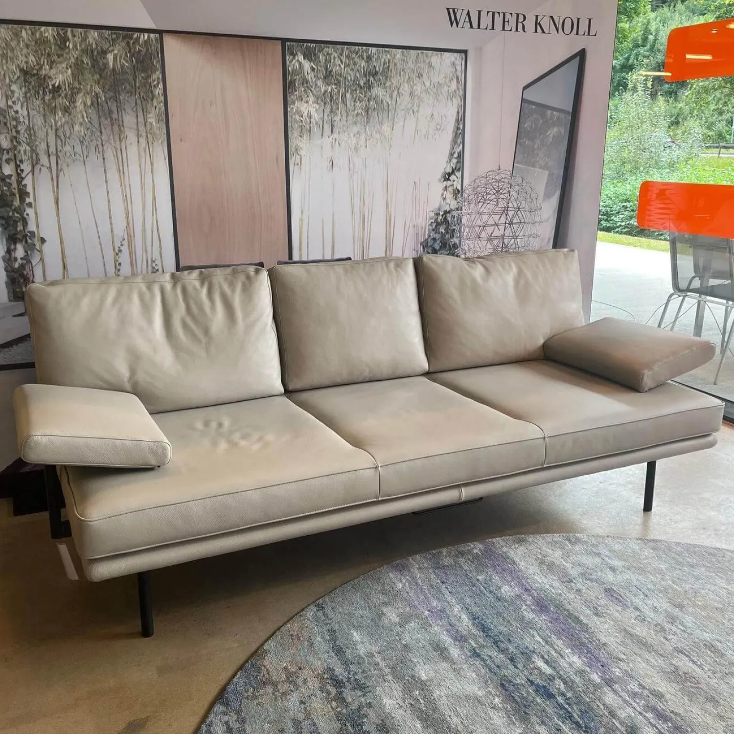 Walter Knoll 3-Sitzer-Sofas|Sofa Living Platform 400 30 FLFR Leder Lima Stone Grey Grau Beige Gestell Stahl Schwarz Matt Pulverbeschichtet