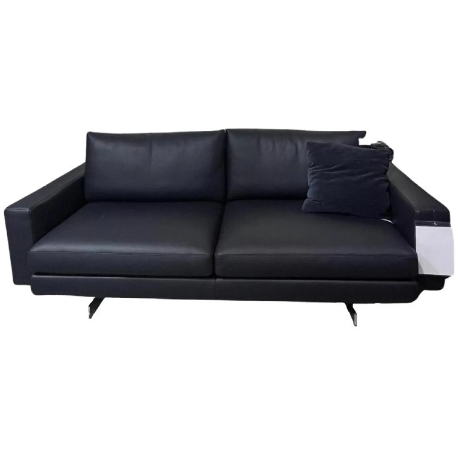 Weibelweibel 2-Sitzer-Sofas|Sofa Luis Leder Rancho Saphir Schwarz Flachstahlfuß Chromfarben Inklusive 2 Rückenkissen Ohne Dekokissen