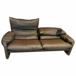 Cassina 2-Sitzer-Sofas|Sofa Maralunga Maxi Leder Braun mit Verstellfunktionen Füße Walnuss