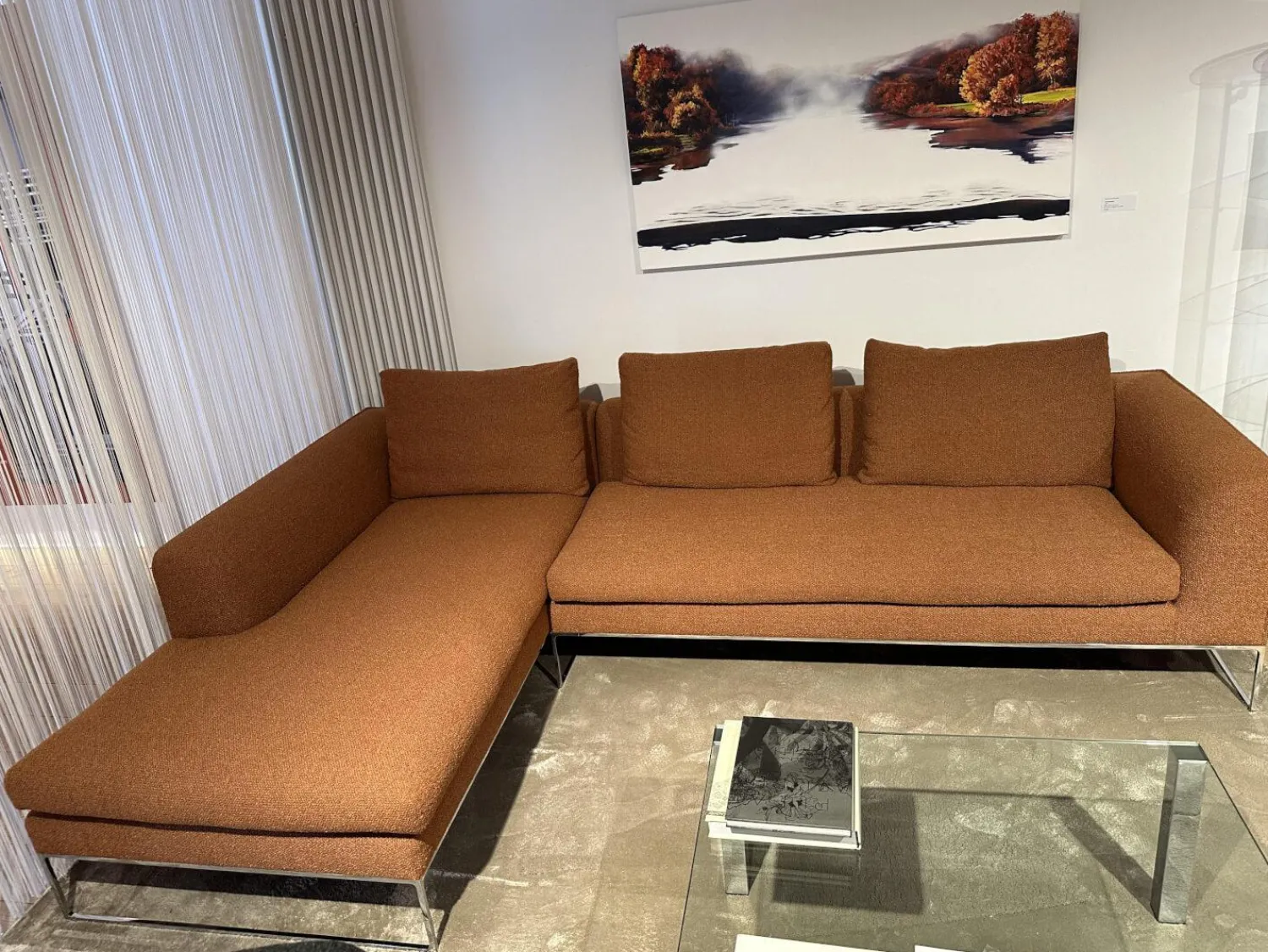 COR Ecksofas|Sofa Mell Lounge Stoff 8202 Rost Orange Metallfüße Chrom